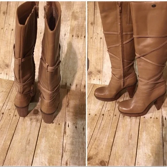 Tan Leather OTK Platform Stacked Strappy Boots - Picture 3 of 5